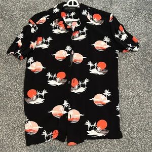 No Boundaries Button Down shirt with red and white graphic.